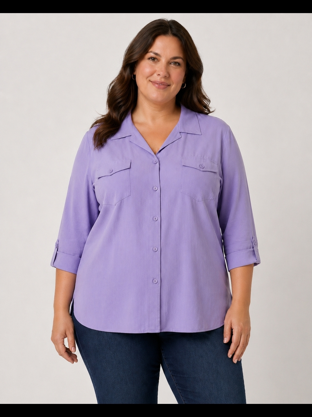 Maggie Barnes Lavender Button-Front Utility Shirt